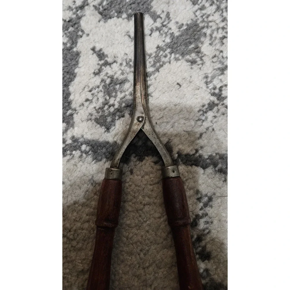 Antique 1920s Stove Heated Curling Iron with Wood Handles